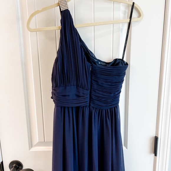 Calvin Klein Navy Blue One Pearlescent Strap Gathered Front Gown Size 6 - Picture 4 of 10